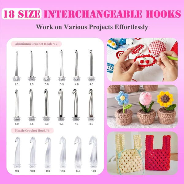 Counting Crochet hook Kit with 18 Different Size Interchangeable Crochet Needle, Light Up Crochet Hooks for Stitch &